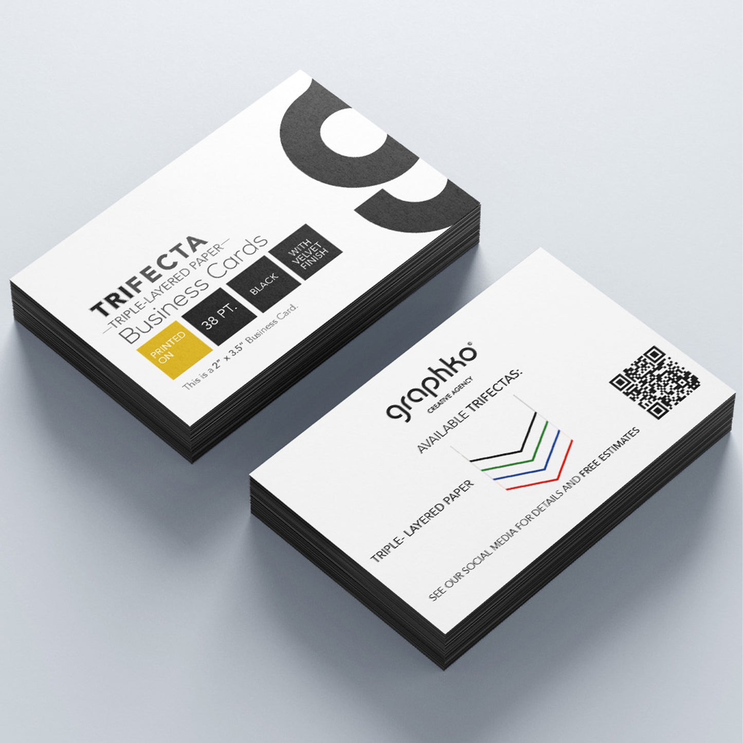 Trifecta | Triple Layered | Horizontal | 2" x 3.5" | Business Cards | 24-38 pt Cardstock | Velvet Finish