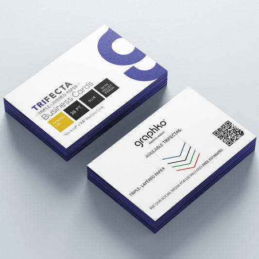 Trifecta | Triple Layered | Horizontal | 2" x 3.5" | Business Cards | 24-38 pt Cardstock | Velvet Finish