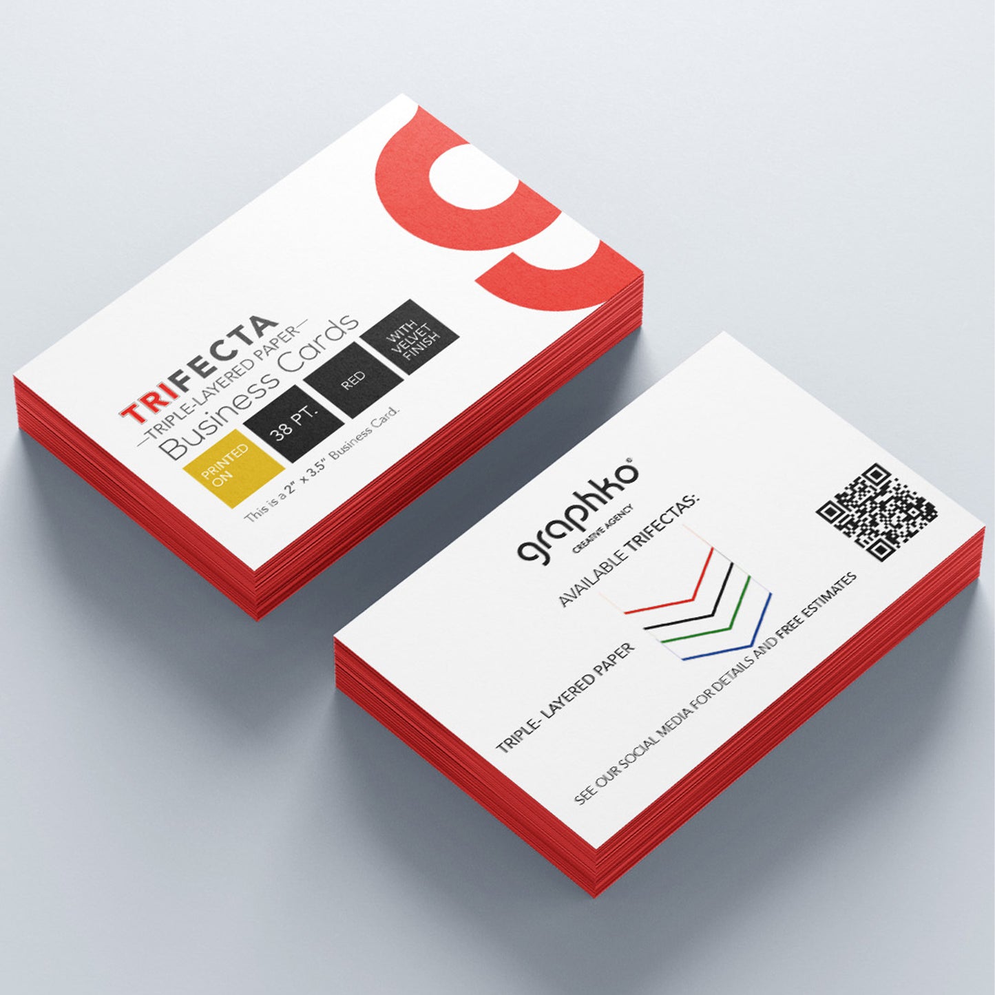 Trifecta | Triple Layered | Horizontal | 2" x 3.5" | Business Cards | 24-38 pt Cardstock | Velvet Finish