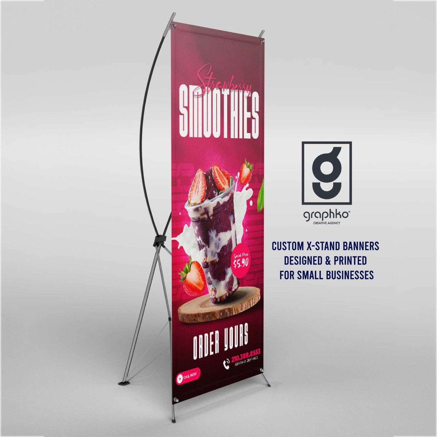 X-Stand Banner available sizes—63" x 23.75" and 70.5" x 31.5"