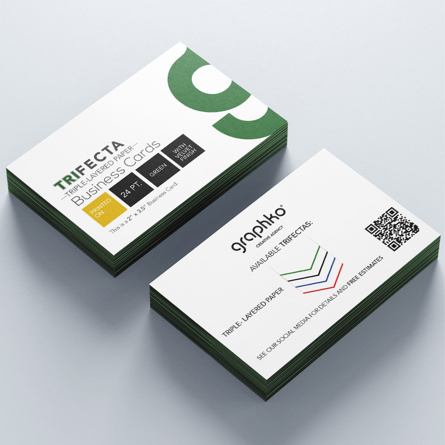 Trifecta | Triple Layered | Horizontal | 2" x 3.5" | Business Cards | 24-38 pt Cardstock | Velvet Finish